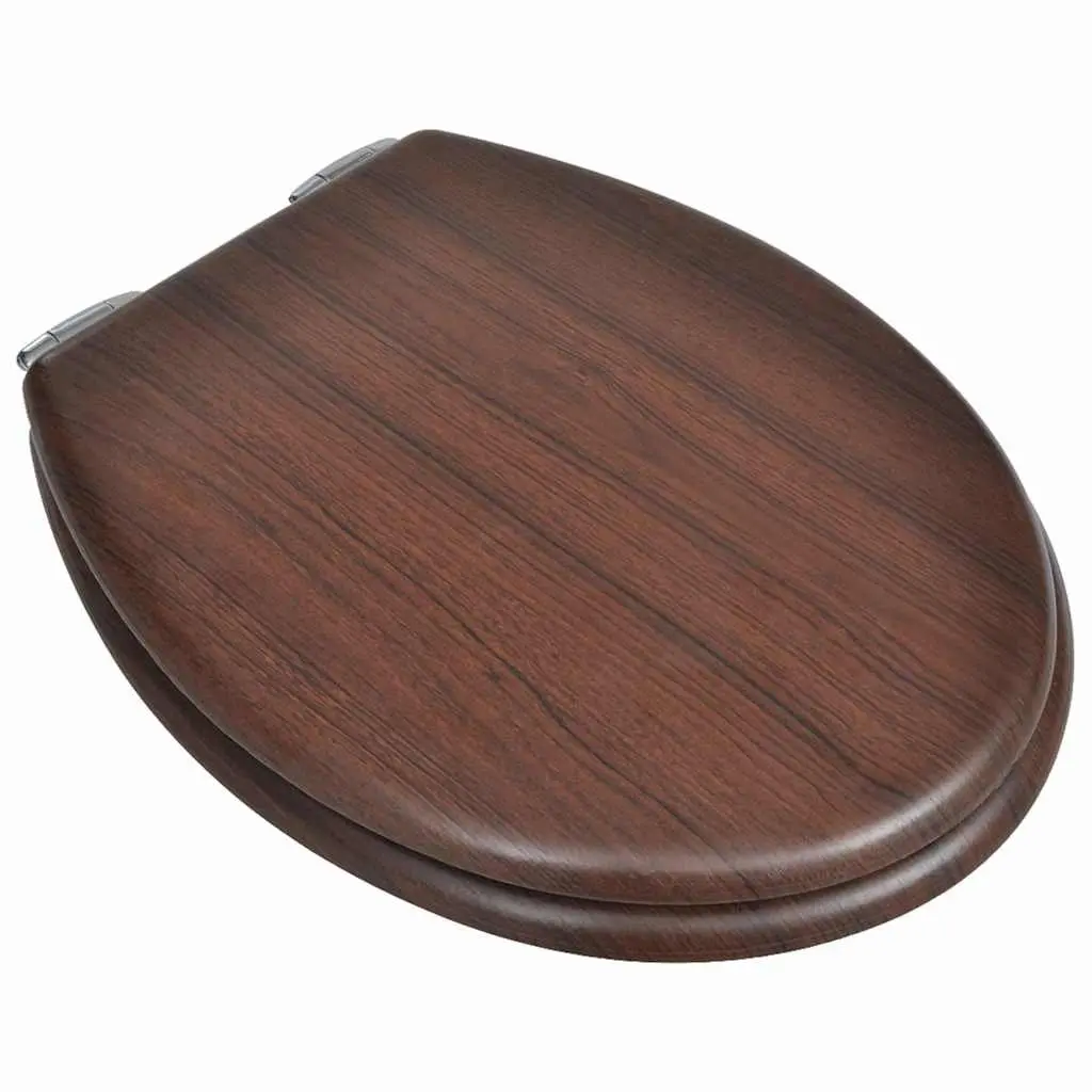 MDF Toilet Seats Soft Close Lids Adjustable Brown for Standard Toilets 2 Piece Set