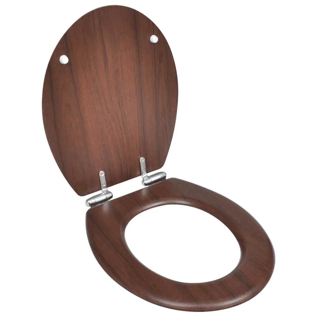 MDF Toilet Seats Soft Close Lids Adjustable Brown for Standard Toilets 2 Piece Set