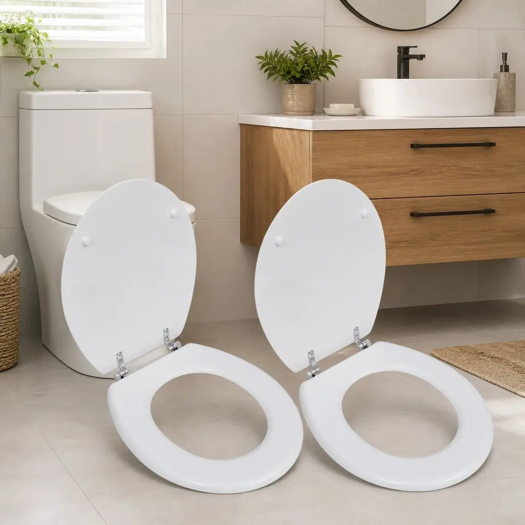 Toilet Seats with Lids 2 pcs White MDF Universal Bathroom Fixture