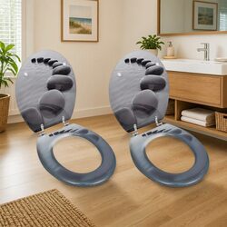 Toilet Seats with Lids 2 Pack Grey MDF Bathroom Fixture Adjustable Hinges