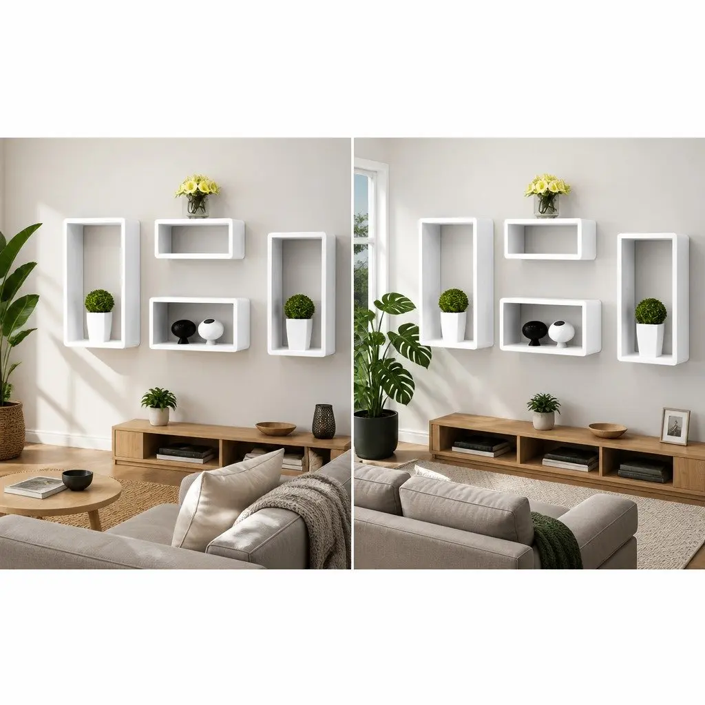 8-Piece White Wall Cube Shelves Set with High Gloss Finish