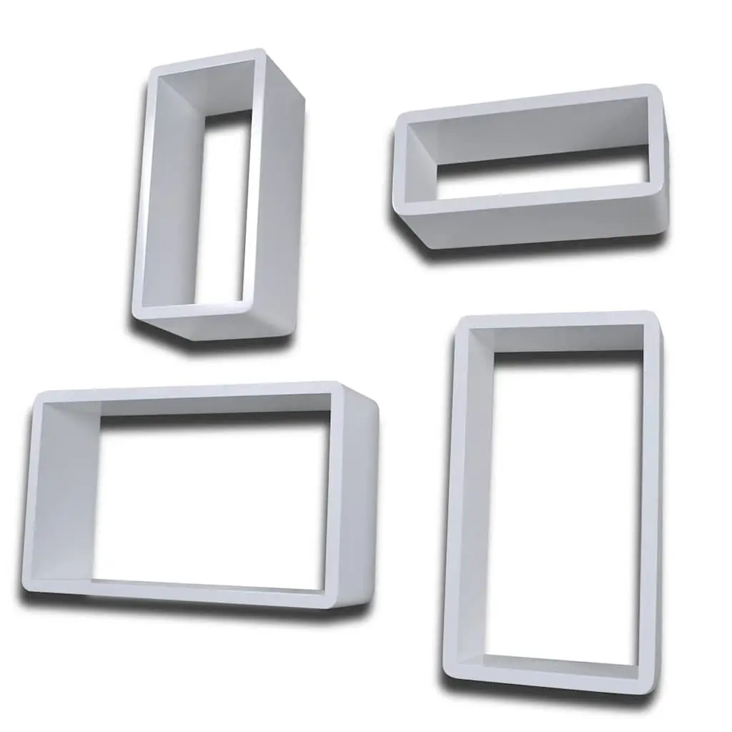 8-Piece White Wall Cube Shelves Set with High Gloss Finish