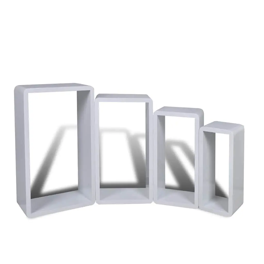 8-Piece White Wall Cube Shelves Set with High Gloss Finish