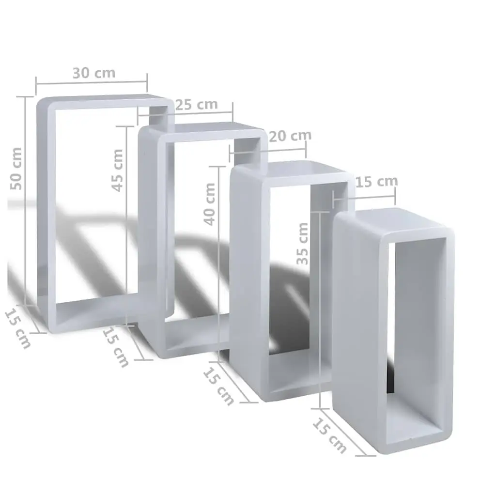 8-Piece White Wall Cube Shelves Set with High Gloss Finish