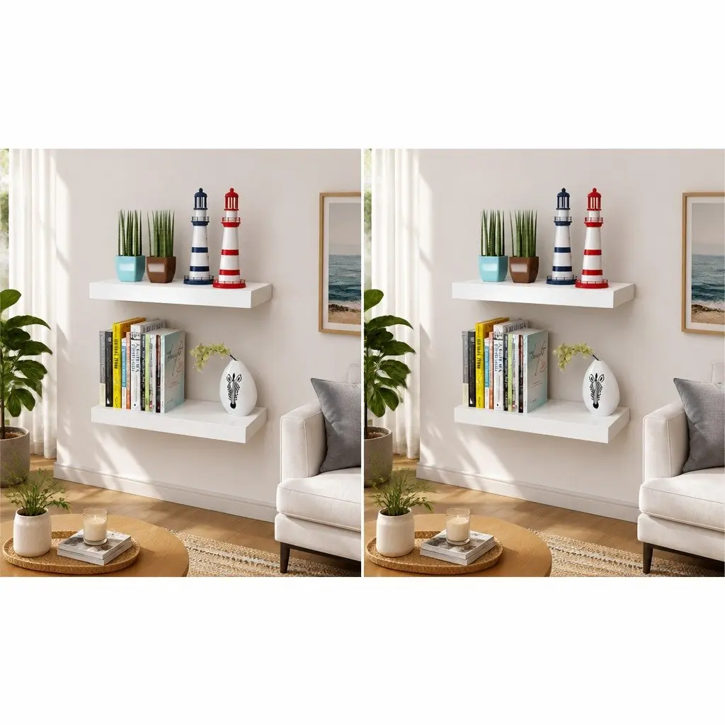 Wall Shelves Set of 4 White 40cm Floating Storage Display Home Decor