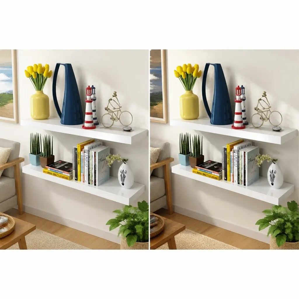 Wall Shelves for Home 80 cm White 4 Piece Floating Storage Display Unit