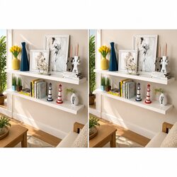 4-Piece Wall Shelf Set: White MDF, 120 cm Long