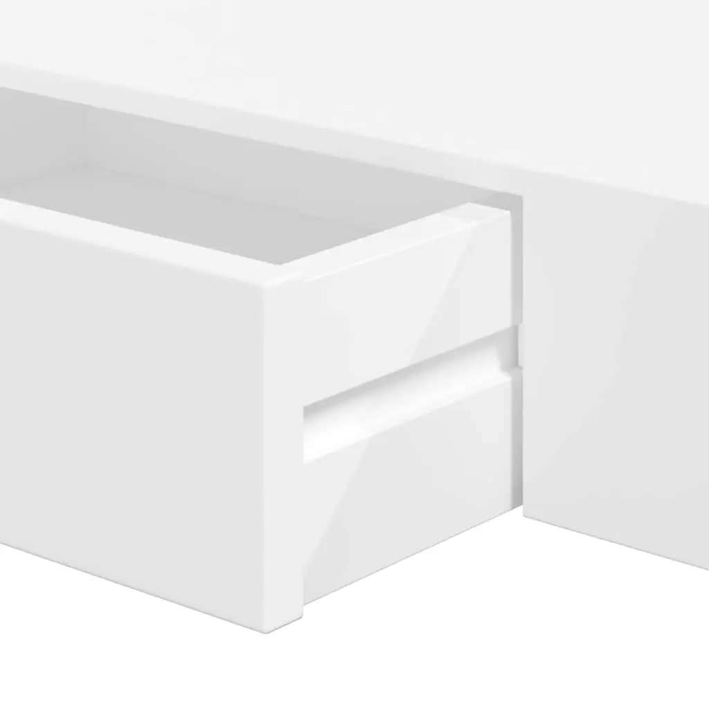 White Floating Wall Shelves with Drawer Storage Display 48cm Set of 2