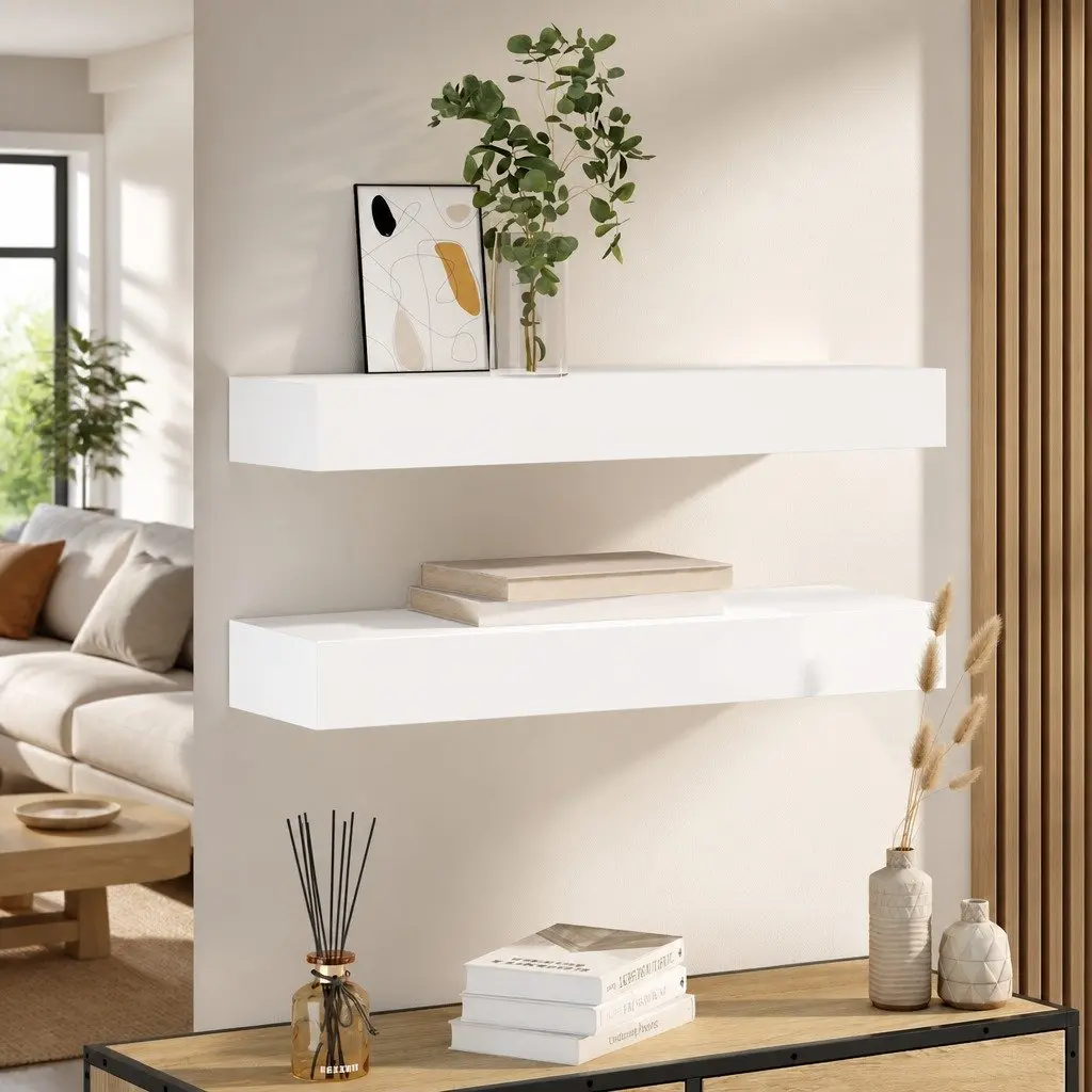 Floating Wall Shelves for Display and Storage 80 cm White with Drawers 2 Pieces