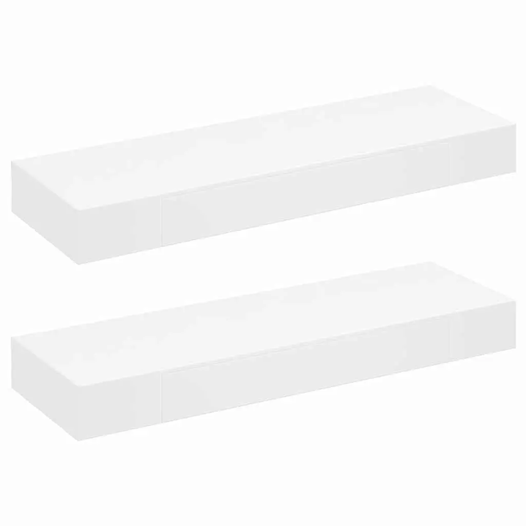 Floating Wall Shelves for Display and Storage 80 cm White with Drawers 2 Pieces