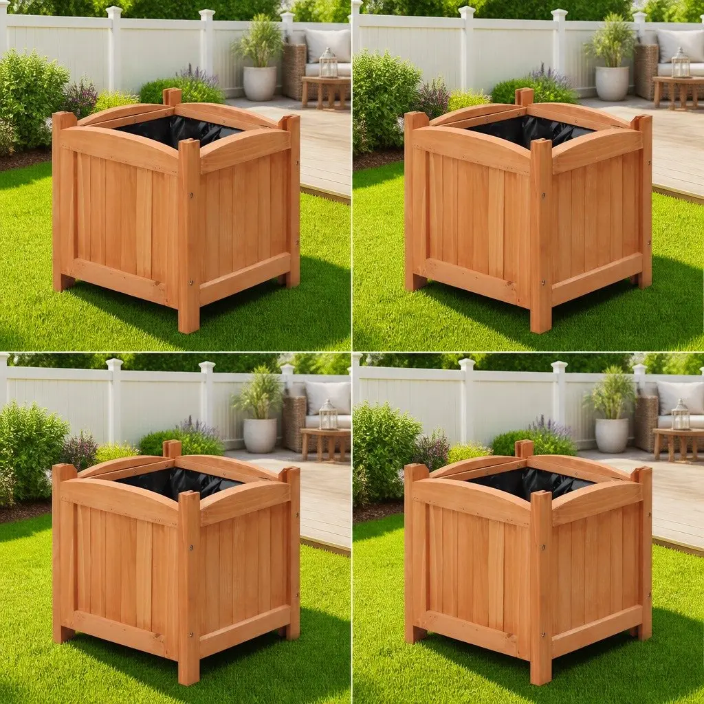 Raised Garden Beds 4 Piece Set 30cm Outdoor Wooden Planters for Plants Flowers