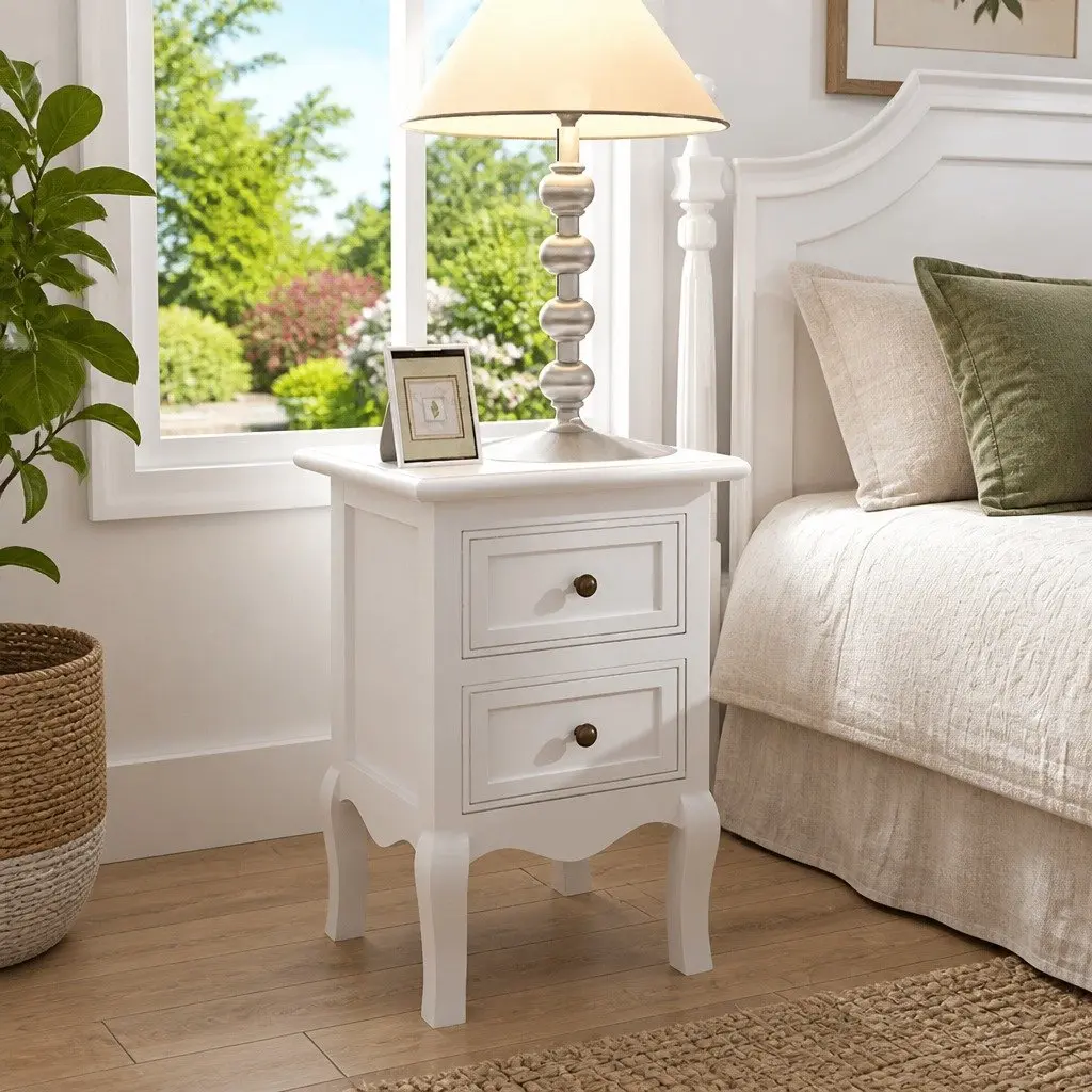 4-Piece Set of White Bedside Tables with Drawers