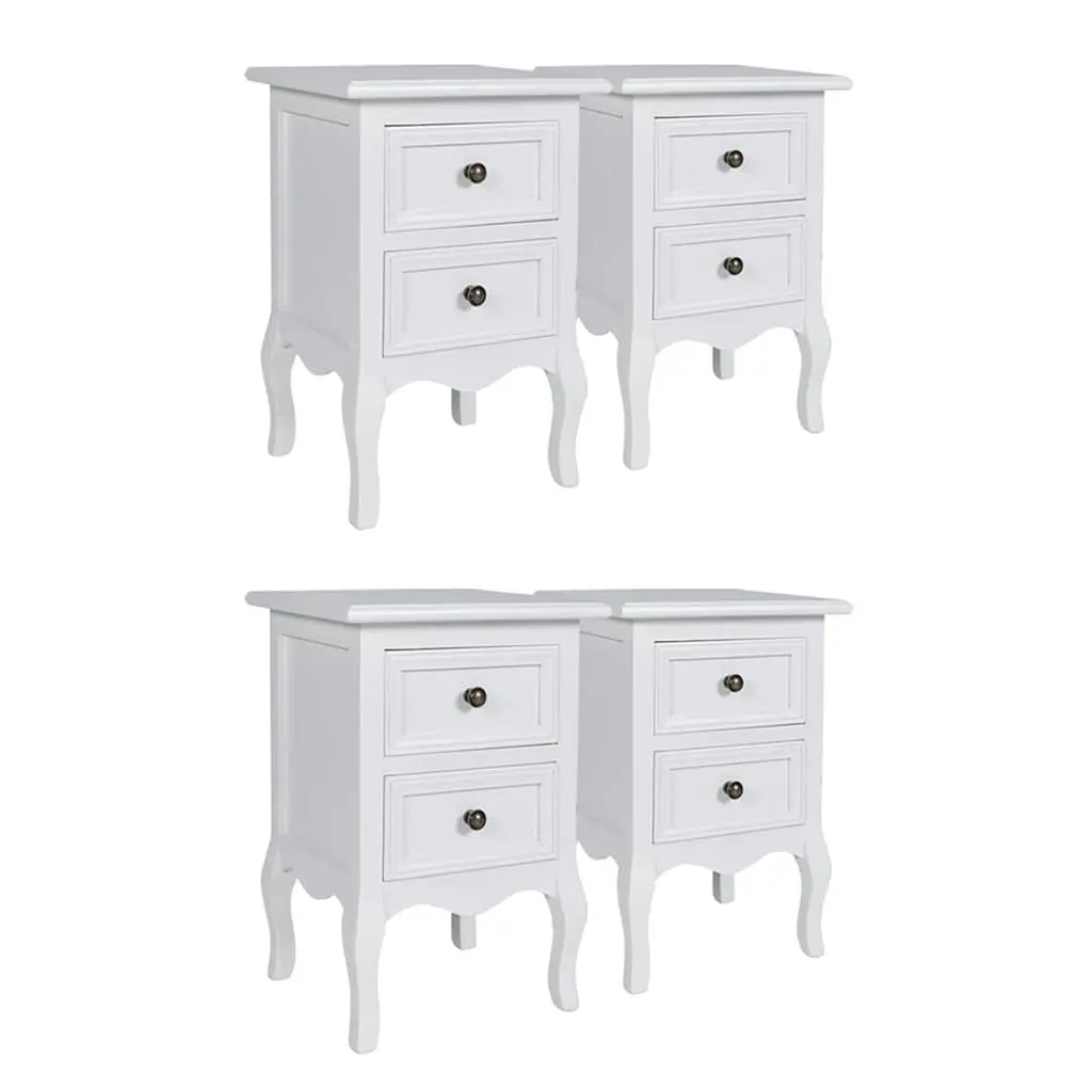 4-Piece Set of White Bedside Tables with Drawers