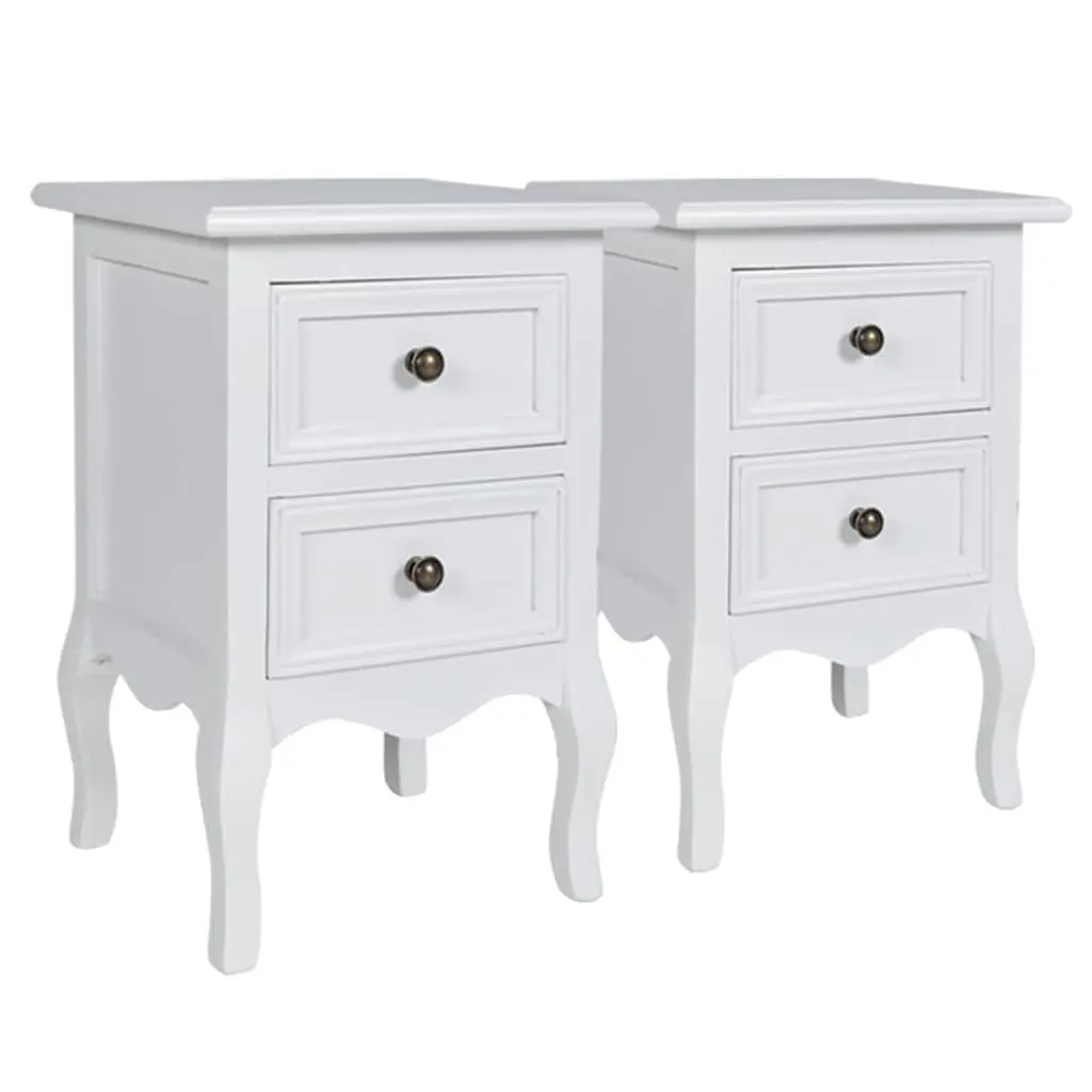 4-Piece Set of White Bedside Tables with Drawers