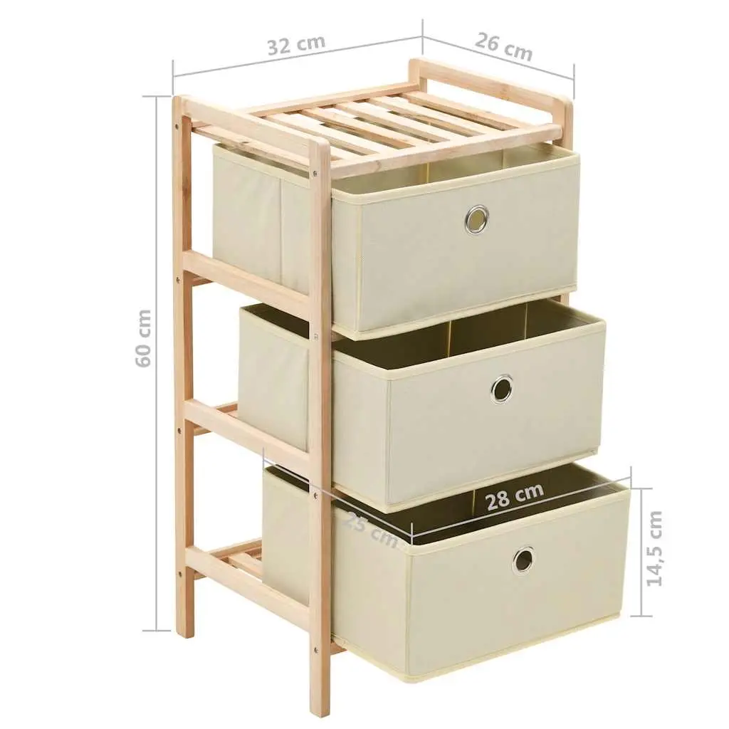 Storage Rack for Home Use with 3 Fabric Baskets Beige 2 Pack