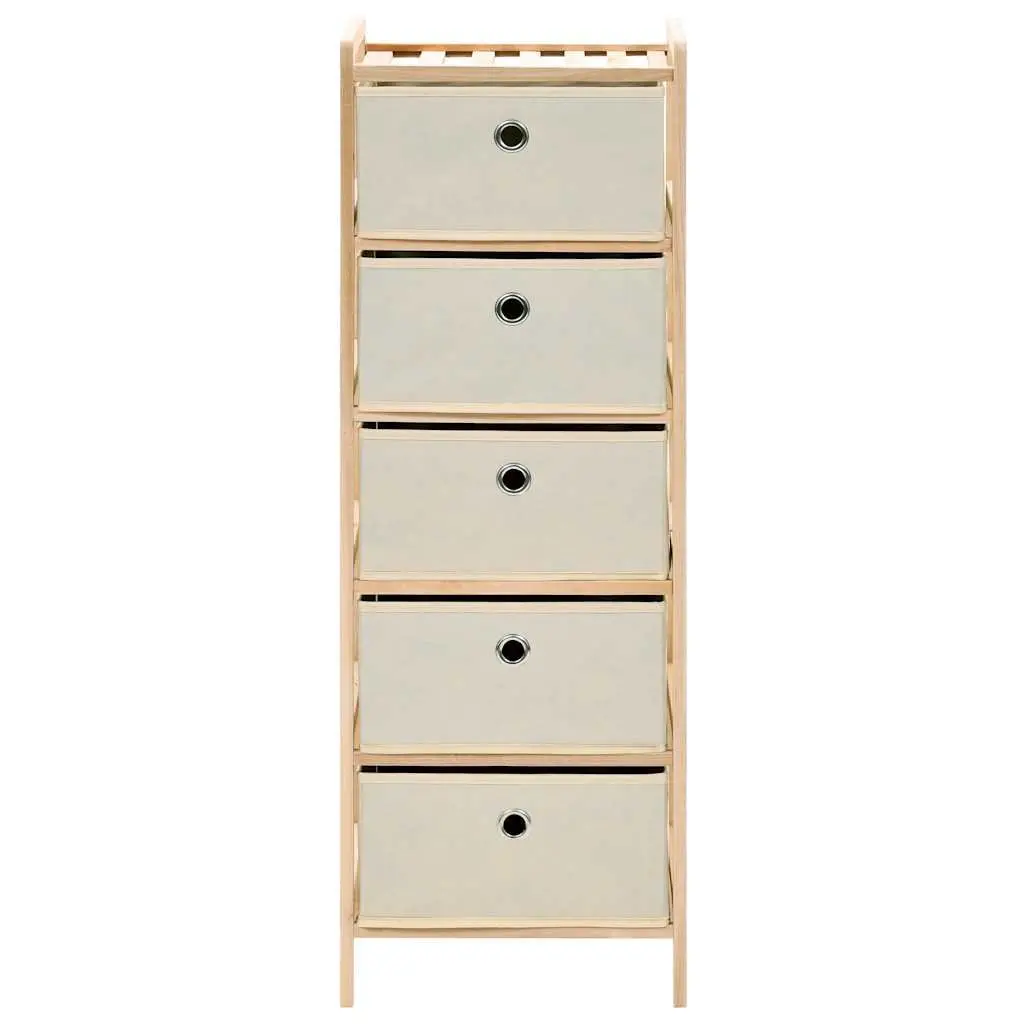 Storage Rack with 5 Fabric Baskets 2 Pack Beige Wooden Cabinet Organiser