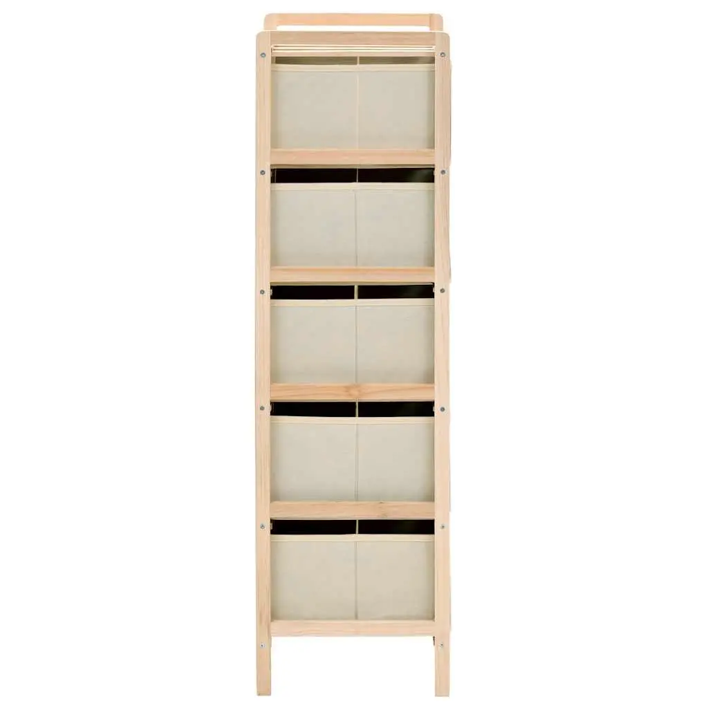 Storage Rack with 5 Fabric Baskets 2 Pack Beige Wooden Cabinet Organiser