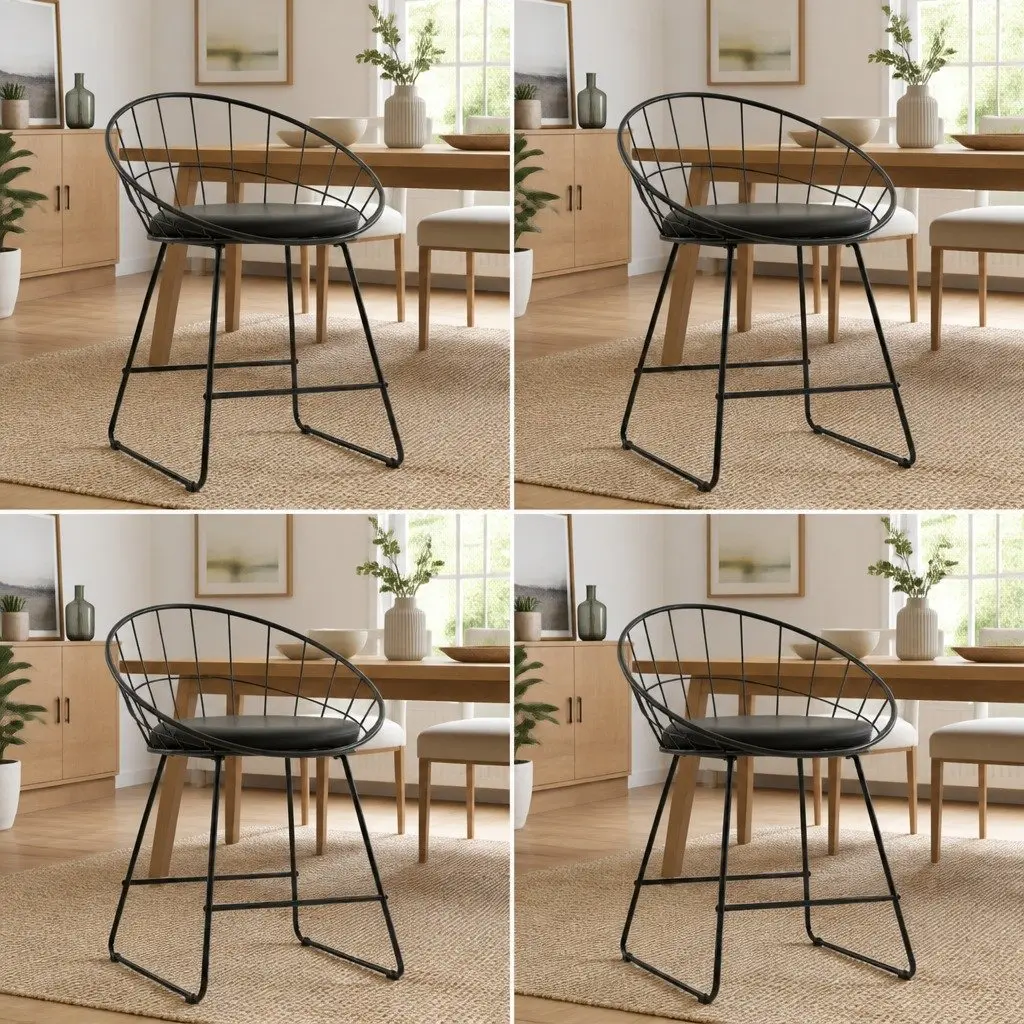 Dining Chairs Set 4 Pieces Kitchen Dining Room Black Steel Frame Faux Leather Cushion