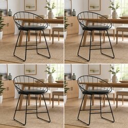 Dining Chairs Set 4 Pieces Black Steel Frame Faux Leather Cushion Kitchen
