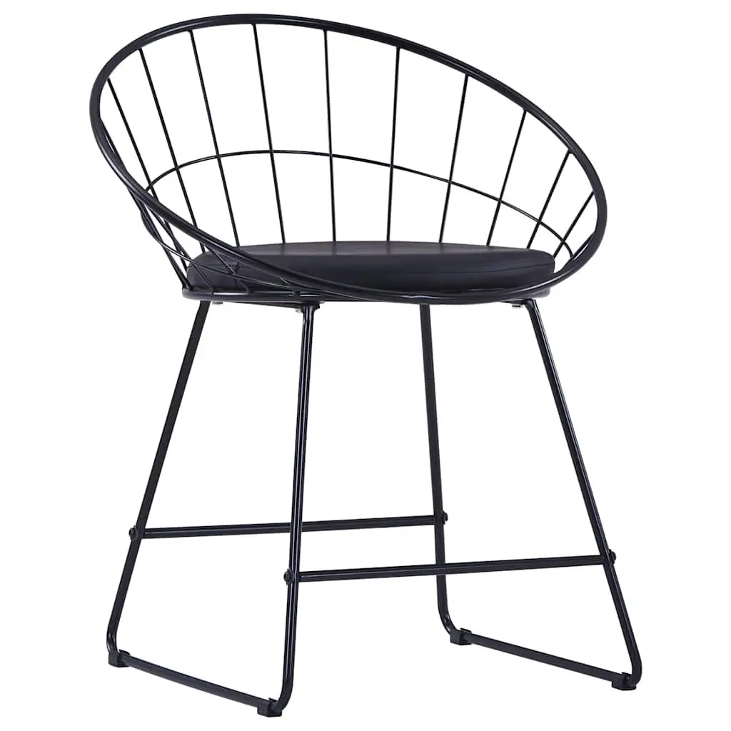 Dining Chairs Set 4 Pieces Kitchen Dining Room Black Steel Frame Faux Leather Cushion
