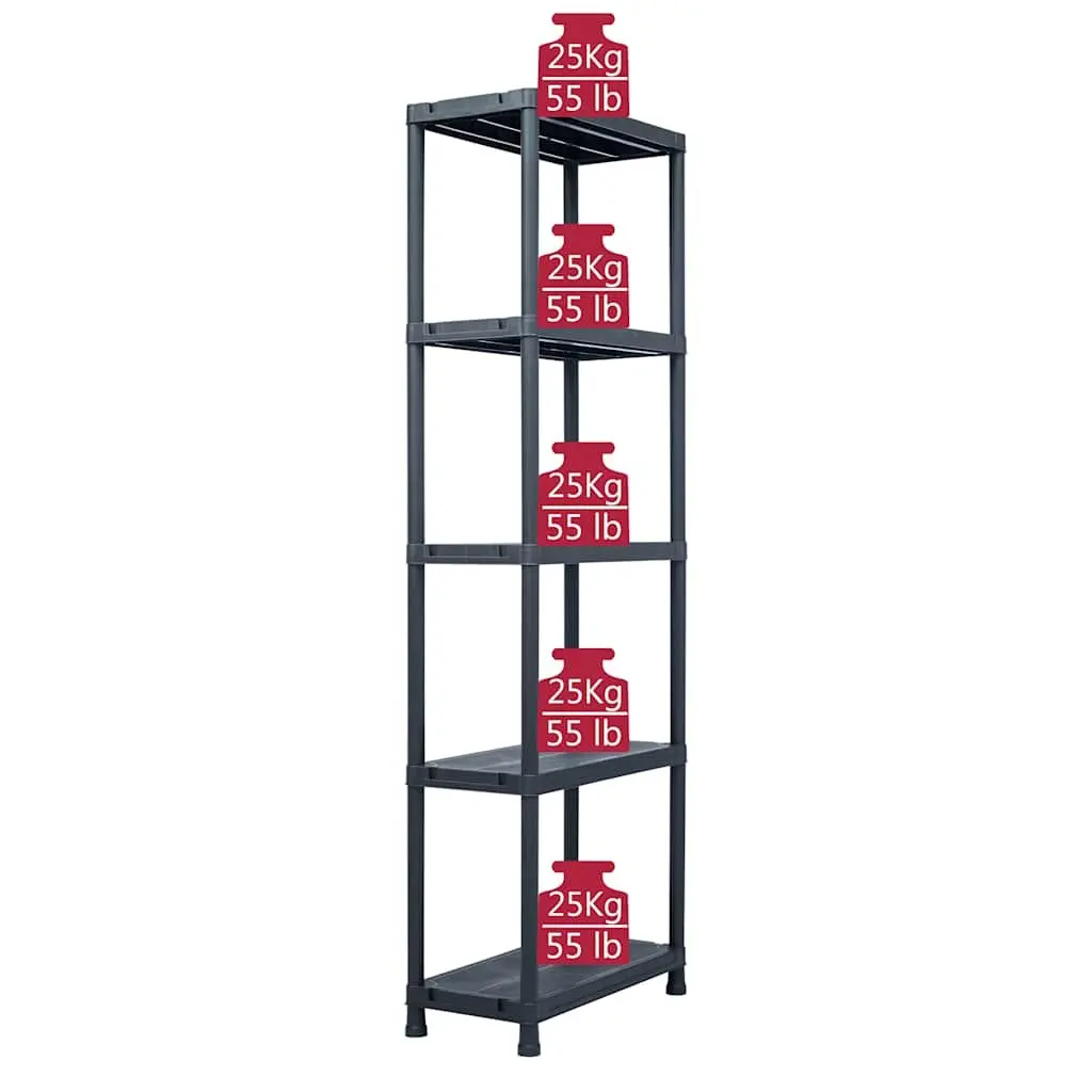 Storage Shelf Rack for Kitchen Bathroom Garage 60 x 30 x 180 cm Black Plastic 2 Piece