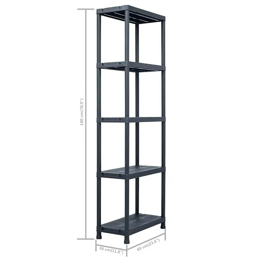 Storage Shelf Rack for Kitchen Bathroom Garage 60 x 30 x 180 cm Black Plastic 2 Piece