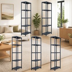 5 pcs Black Plastic Storage Shelf Racks – 60x30x180 cm