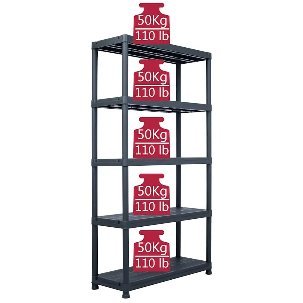 Storage Shelf Rack 2 Pcs Black Plastic Industrial Shelving Unit 80x40x180cm