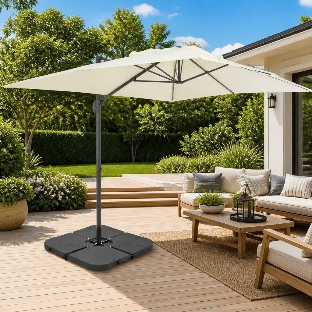 Garden Parasol Outdoor Sunshade UV-Resistant Tilt Rotate with Portable Sand Base