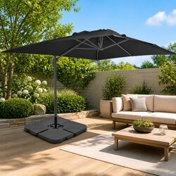 Grey Garden Parasol with UV-Resistant Cover and Steel Base
