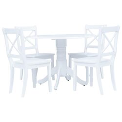 5 Piece Dining Set: White Wooden Table and 4 Chairs Included