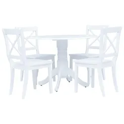 5 Piece Dining Set: White Wooden Table and 4 Chairs Included