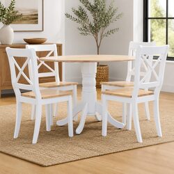 5 Piece Dining Set White Kitchen Table 4 Chairs Solid Rubber Wood Furniture
