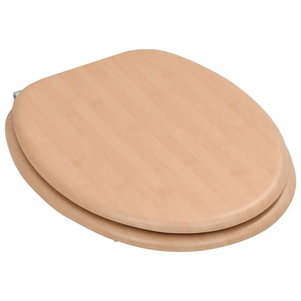Toilet Seats with Lids 2 Pack Brown Bamboo Design MDF Durable Bathroom Fixtures