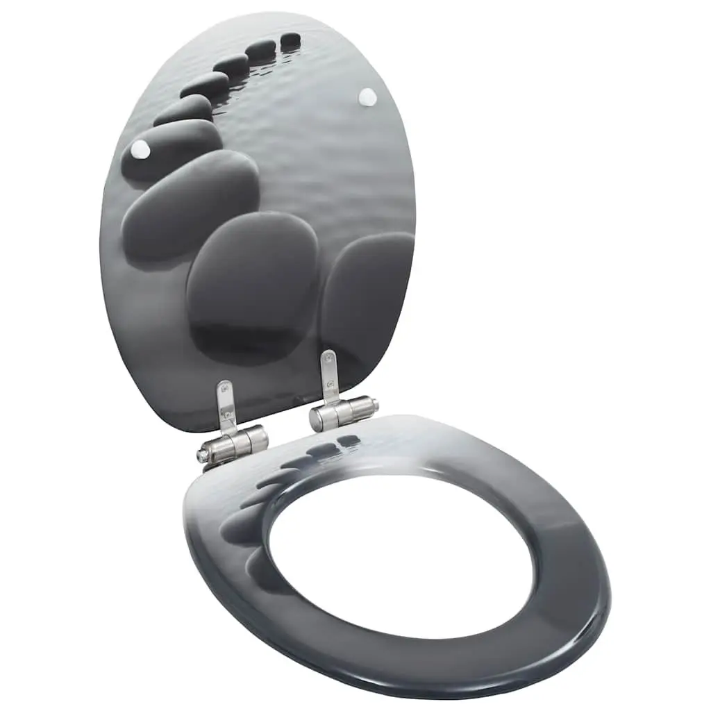 Toilet Seats 2 pcs Soft Close Lids Grey Stones Design Bathroom Fixtures