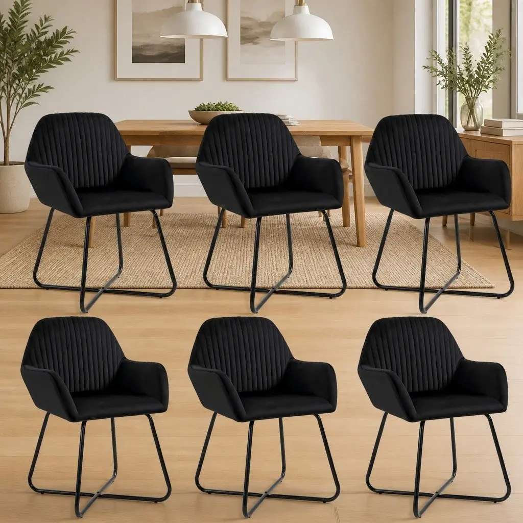 Dining Chairs Set of 6 Black Velvet Kitchen Living Room