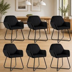 6 Velvet Dining Chairs with Armrests and Steel Legs