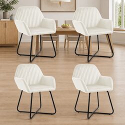 Dining Chairs Set: 4 Cream Velvet with Steel Legs