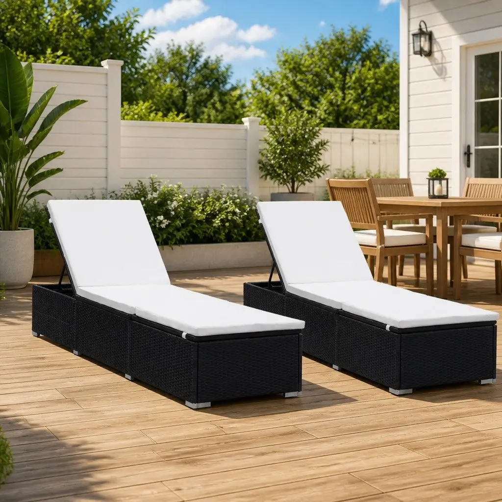 Sun Lounger Set Outdoor Garden Patio 2 Pieces Adjustable Reclining Chair with Cushions