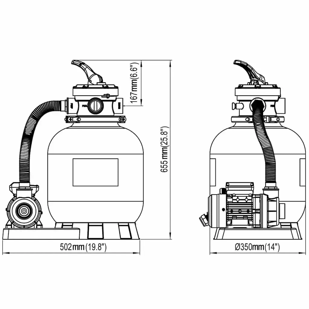 Sand Filter Pool Pump Above Ground Pool Cleaner 600W 17000 L/h Set of 2