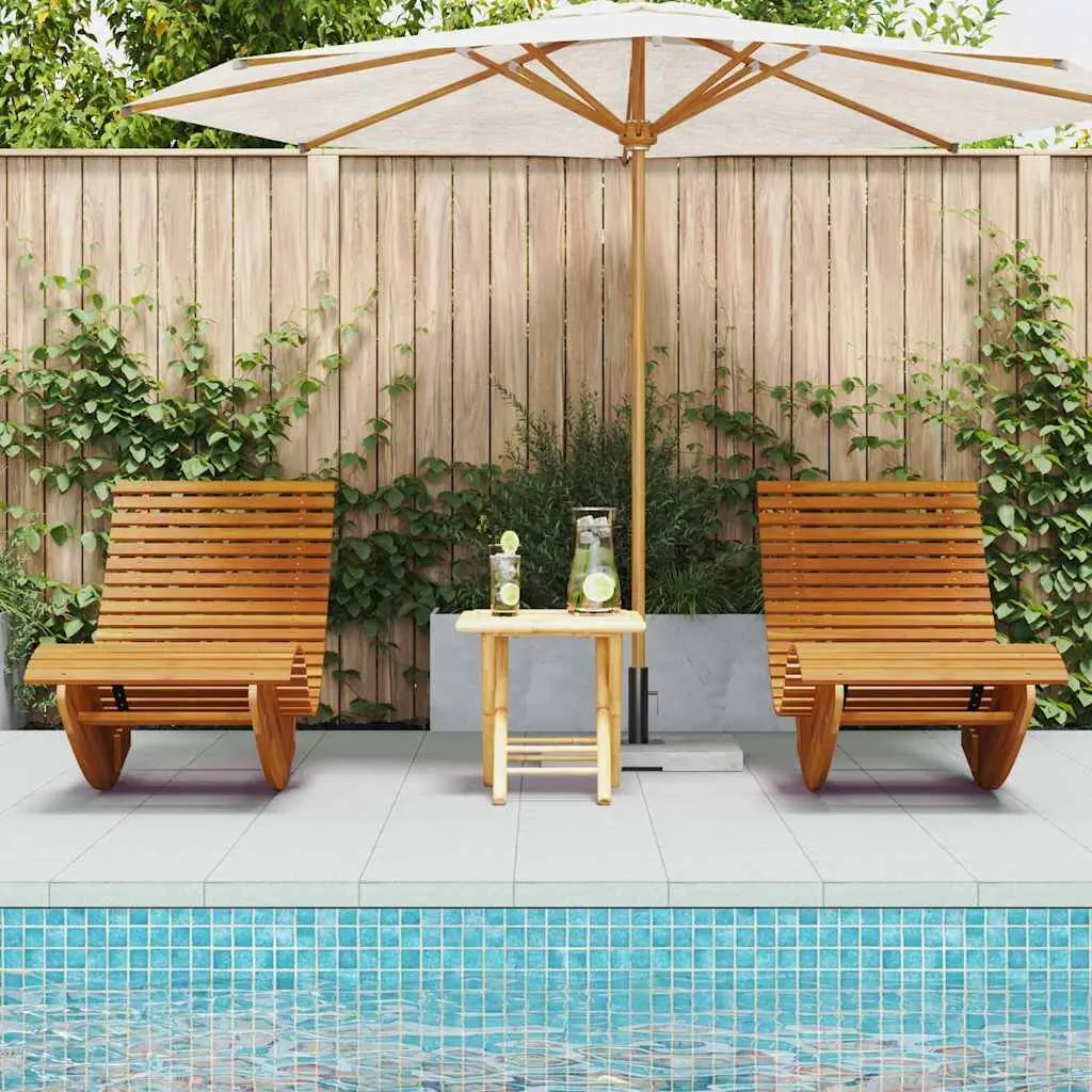Rocking Sun Loungers Outdoor Seating 2 pcs Acacia Wood Brown