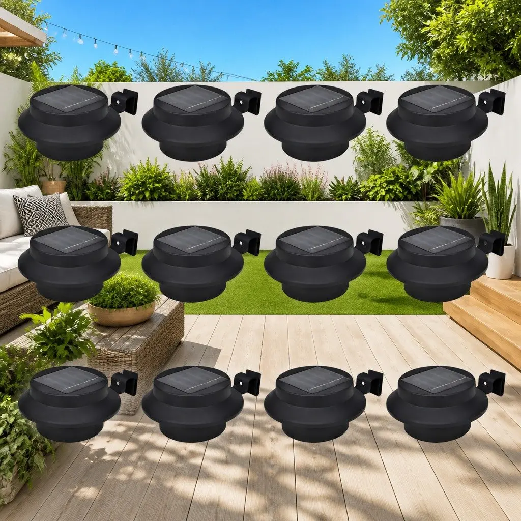 12 pcs Solar LED Fence Lights, Black