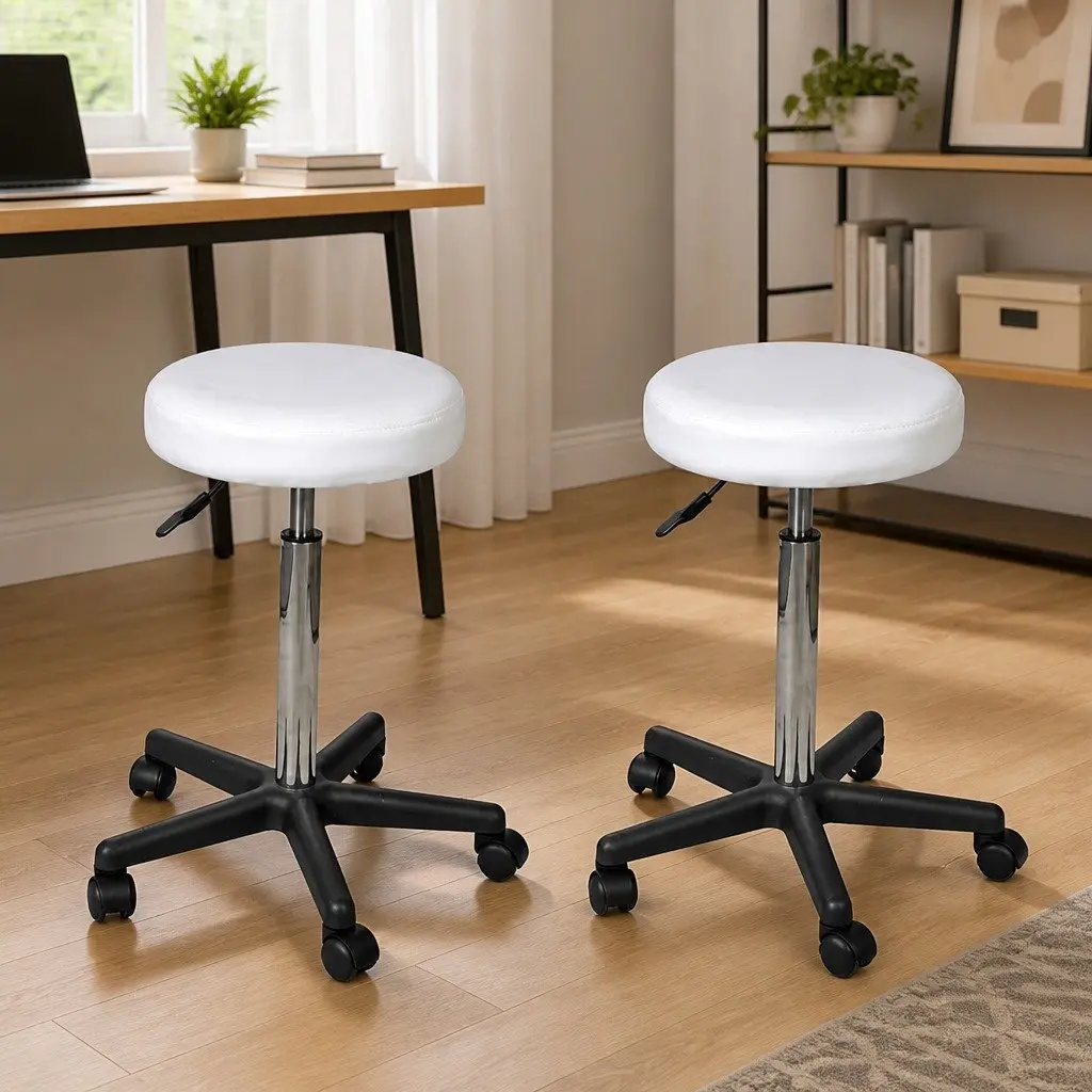 Office Stools Set 2 White 35.5x84 cm with Adjustable Height