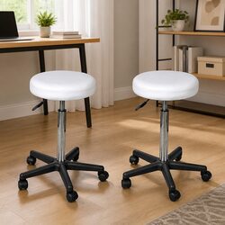 Office Stools Set 2 White 35.5x84 cm with Adjustable Height