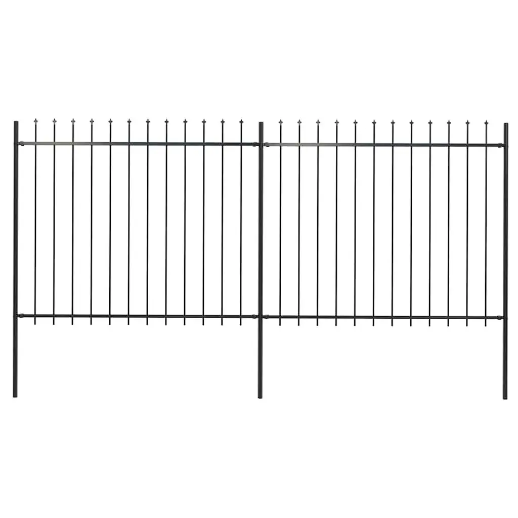 Garden Fence Panel Steel Spear Top Outdoor Decorative Barrier 359x150cm Black