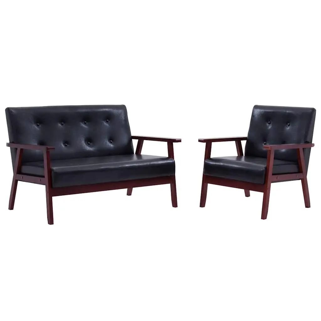 2 Piece Sofa Set Living Room Black 2-Seater Armchair Couch