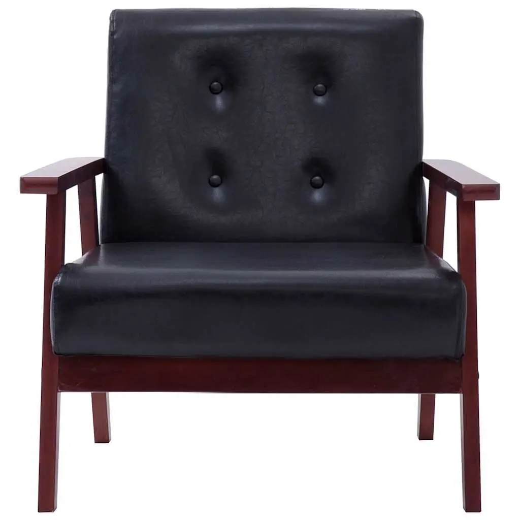 2 Piece Sofa Set Living Room Black 2-Seater Armchair Couch