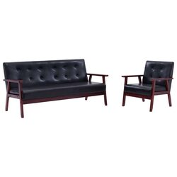 2-Piece Sofa Set: 1 Armchair, 1 3-Seater Sofa in Black
