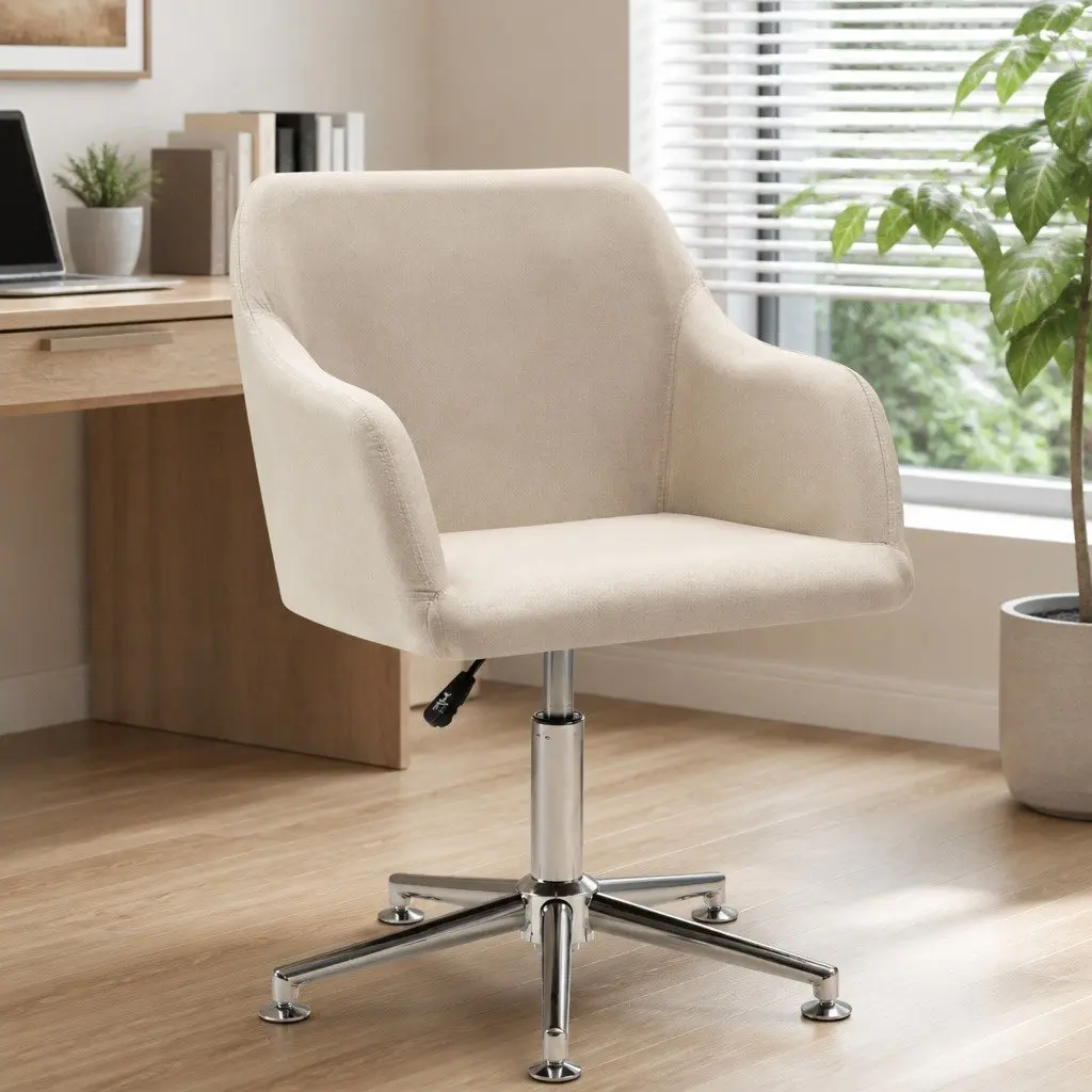 Swivel Office Chair for Office or Home Cream Fabric Ergonomic Height Adjustable