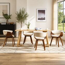 4 Dining Chairs in Cream with Bent Wood and Faux Leather